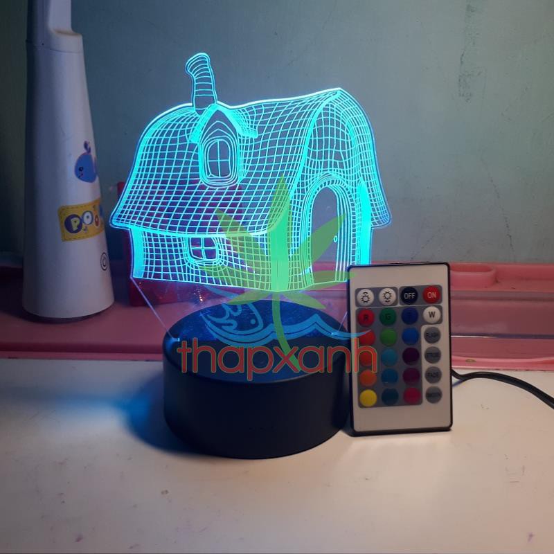 Đèn ngủ, Đèn trang trí Led 3D, Đèn ngủ 16 màu mini có điều khiển Nhà 7 chú lùn