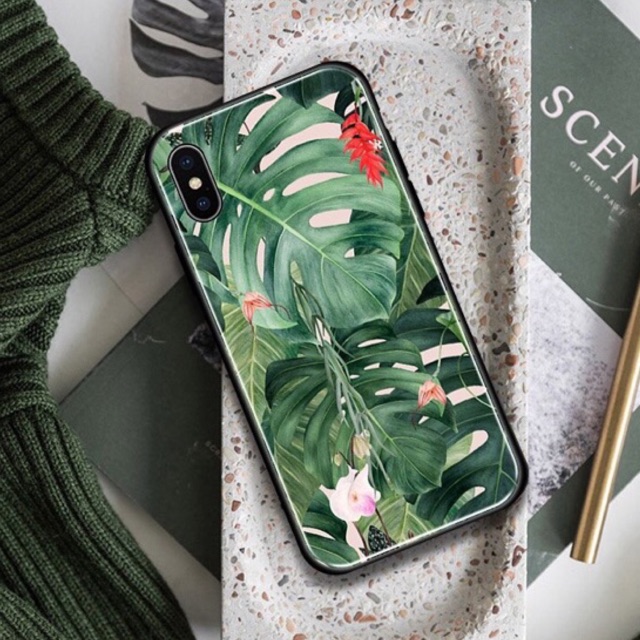 Ốp Lưng Kính Bóng Lá Cọ 13ProMax 12ProMax 11ProMax XSMAX X XS 7Plus FUKISHOP