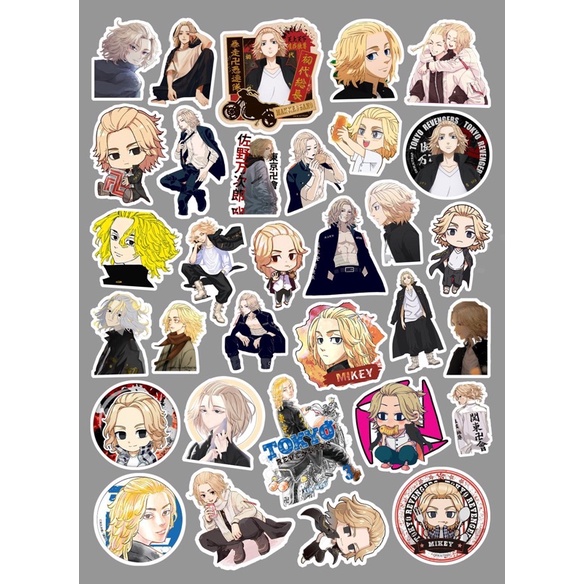 Sticker Mikey manjiro Sano 32 cái ép lụa khác nhau/hình dán Mikey tokyo revengers