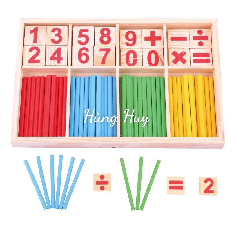 Bảng que tính học toán bằng gỗ- Đồ chơi gỗ giáo cụ montessori giúp bé nhận biết màu sắc, chữ số và các phép tính