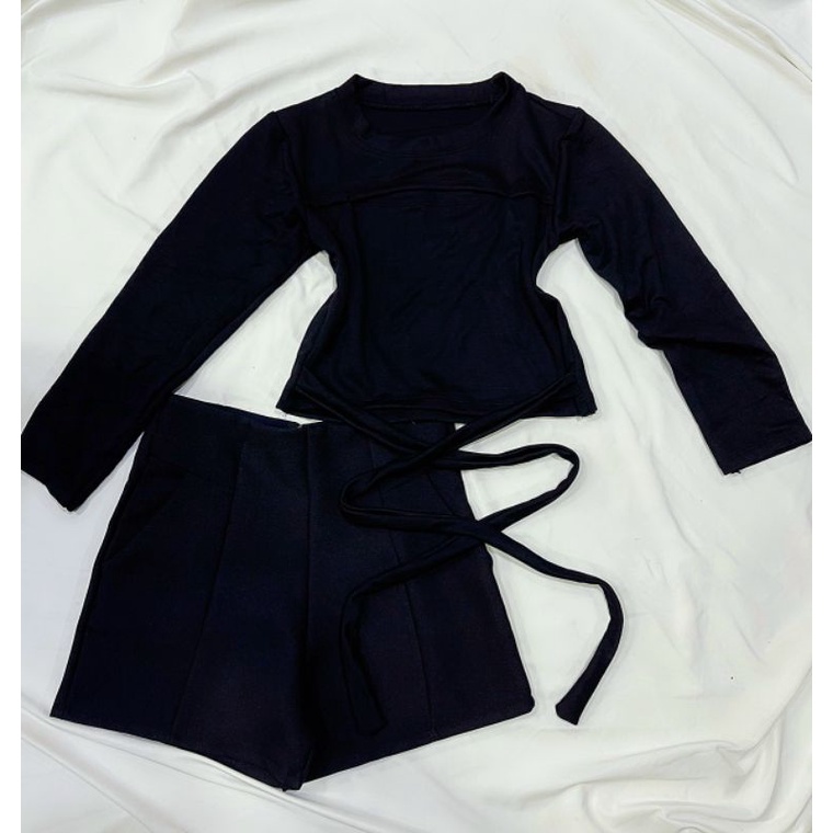 Áo Croptop dài tay thắt dây eo