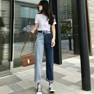 🎀Quần Jeans Ống Rời Phối Hai Màu Ulzzang 🎀