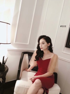 Đầm đỏ body phối tay lưới ( kèm clip + ảnh thật)