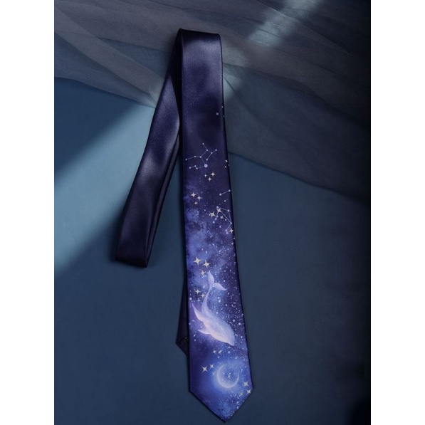 Cà vạt thiết kế tự thắt JK/DK Unisex in hoạt tiết cá voi tông màu galaxy