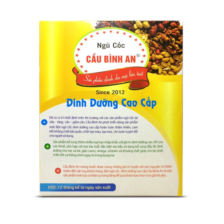 Ngũ cốc lợi sữa cao cấp Cầu Bình An - Dinh dưỡng cao cấp dành cho mọi lứa tuổi - 100% từ thiên nhiên - hộp màu vàng