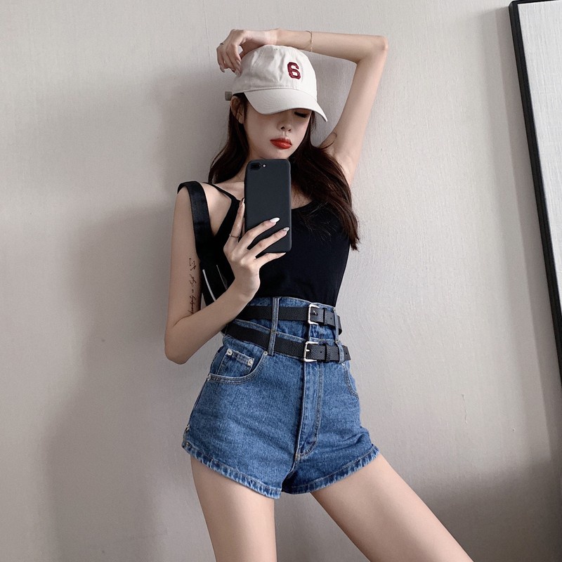 Quần Short Denim Lưng Cao Thời Trang Mùa Hè Quyến Rũ Cho Nữ