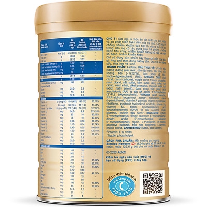 Sữa Bột Cho Bé Similac Newborn Eye-Q 900g Gold Label