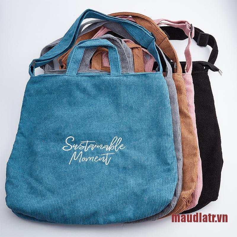 ATRMA Women Corduroy Canvas Tote Casual Shoulder Bag Foldable Reusable Shopping