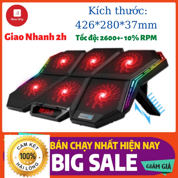 Đế Tản Nhiệt Laptop Cao Cấp Thiết Kế Viền Led 7 Màu Gaming, 6 Quạt Mạnh Mẽ Dành Cho Game Thủ