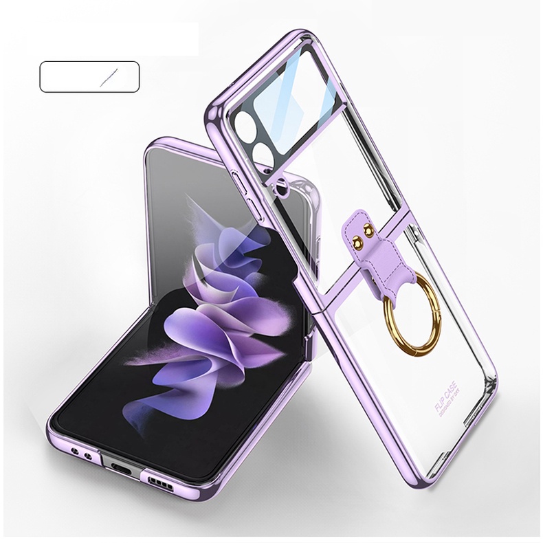 Ốp điện thoại HOCE trong suốt mạ điện bảo vệ camera có nhẫn đỡ cho Samsung Galaxy Z Flip 4 5G