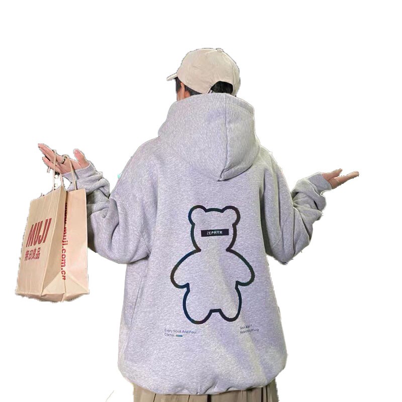 Áo nỉ hoodie gấu hai màu đen trắng form rộng | BigBuy360 - bigbuy360.vn