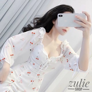 Đầm cherry trắng rút dây