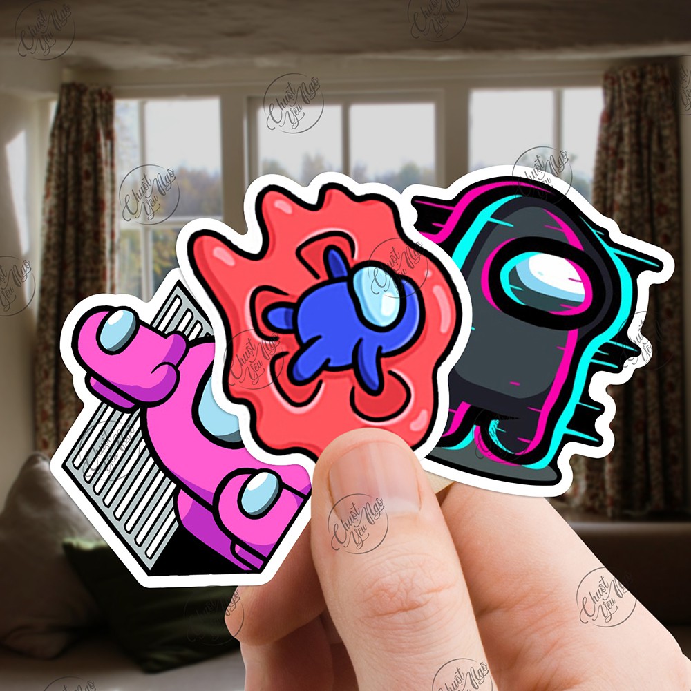 Combo 60/120/180 sticker decal nhựa chống nước AMONG US ma sói không gian dán trang trí laptop điện thoại