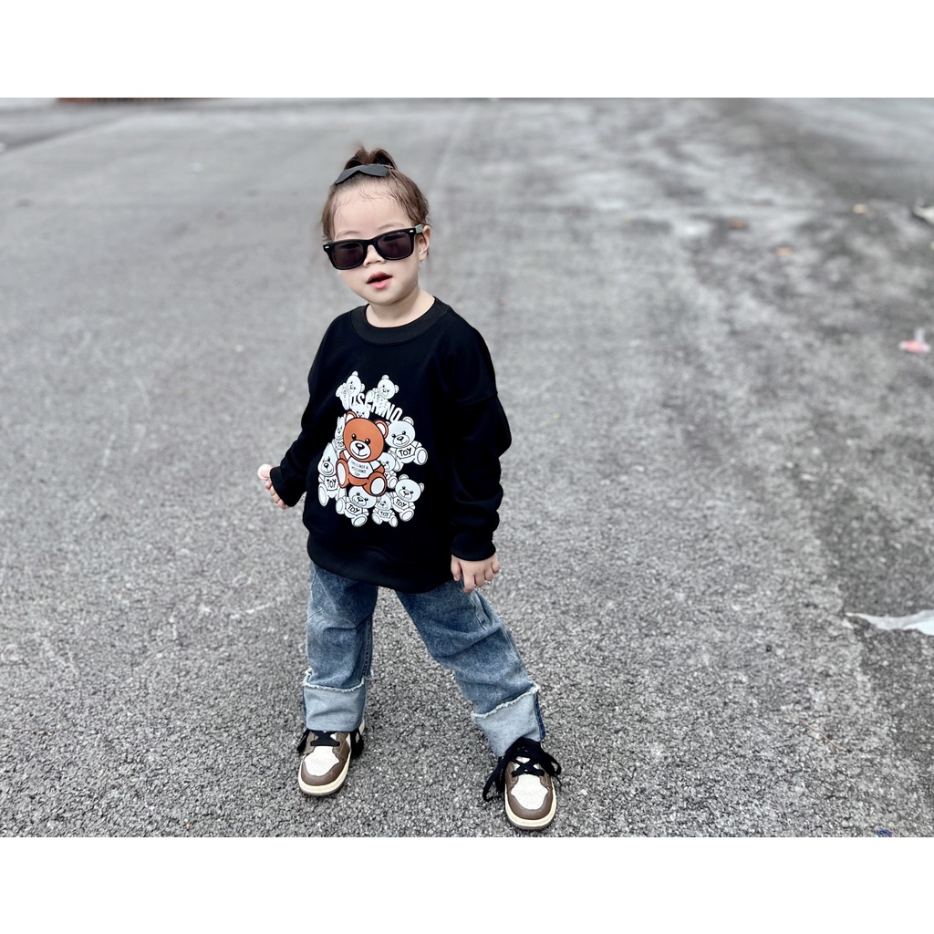 Áo nỉ cổ tròn Mos chino family teddy cho bé , Áo sweater unisex  trẻ em , Kid_genZ