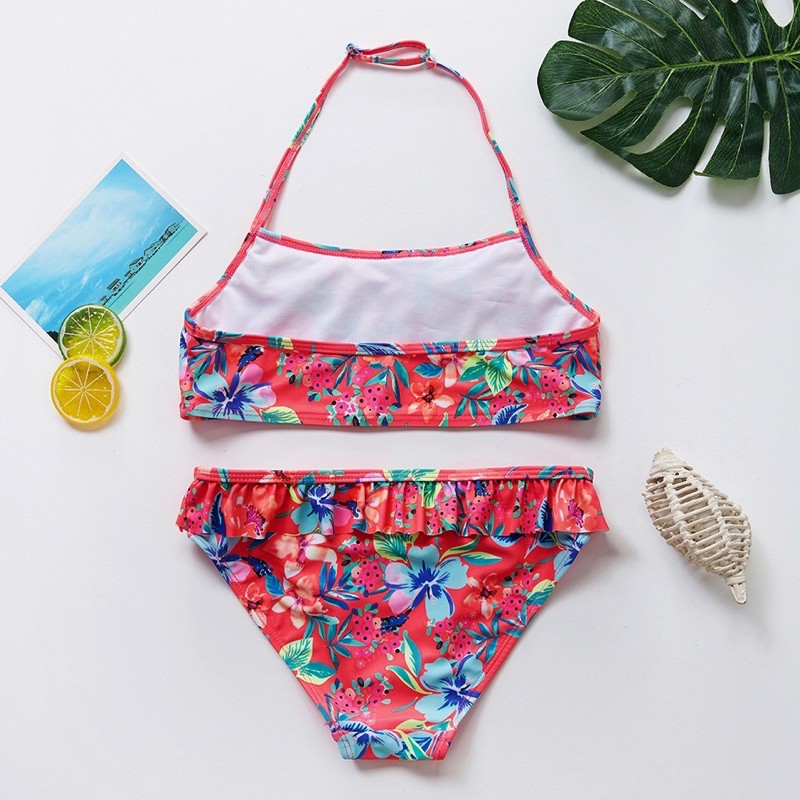 Bikini/ bộ bơi đi biển bé gái hoạ tiết hoa nhiệt đới hàng xuất size đại 2021