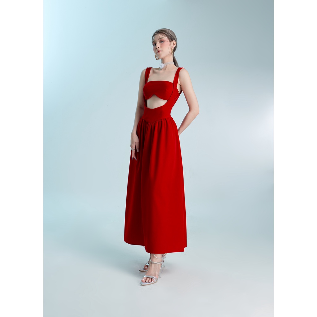 ĐẦM ĐÊM _ ĐỎ chất nhung ĐỎ TƯƠI dáng yếm dài, có thể tách rời áo cúp