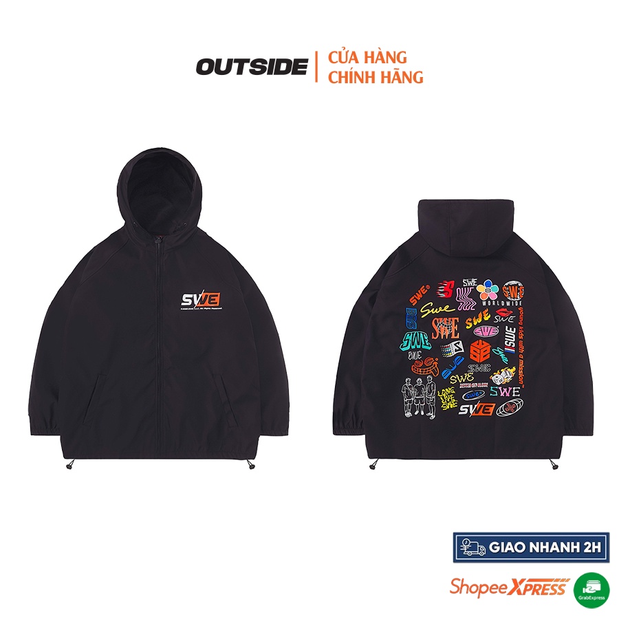 Áo khoác dù SWE logos. áo khoác gió nam nữ unisex có nón vải dù thoáng mát form rộng Outside - AKSWE