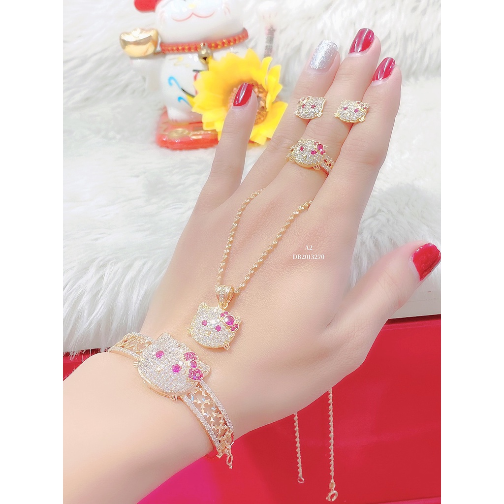 Bộ Trang Sức Mèo Kitty Nữ Mạ Vàng 18K DB2013270-880 + tặng kèm dây