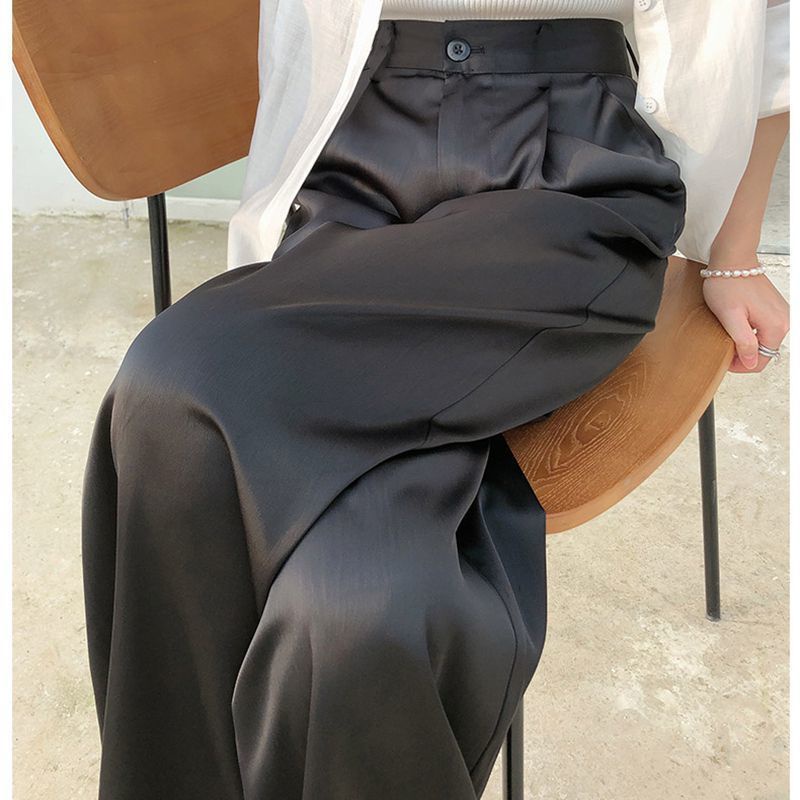 Quần Dài Vải Lụa Satin Ống Rộng Lưng Cao Thời Trang Xuân Thu Cho Nữ