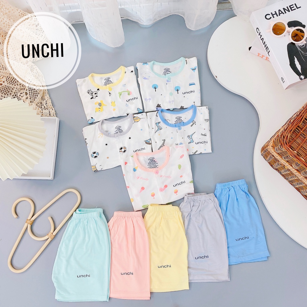 Bộ cộc tay cúc giữa Unchi chất Peptit mềm mại họa tiết mới cực đẹp bé trai bé gái