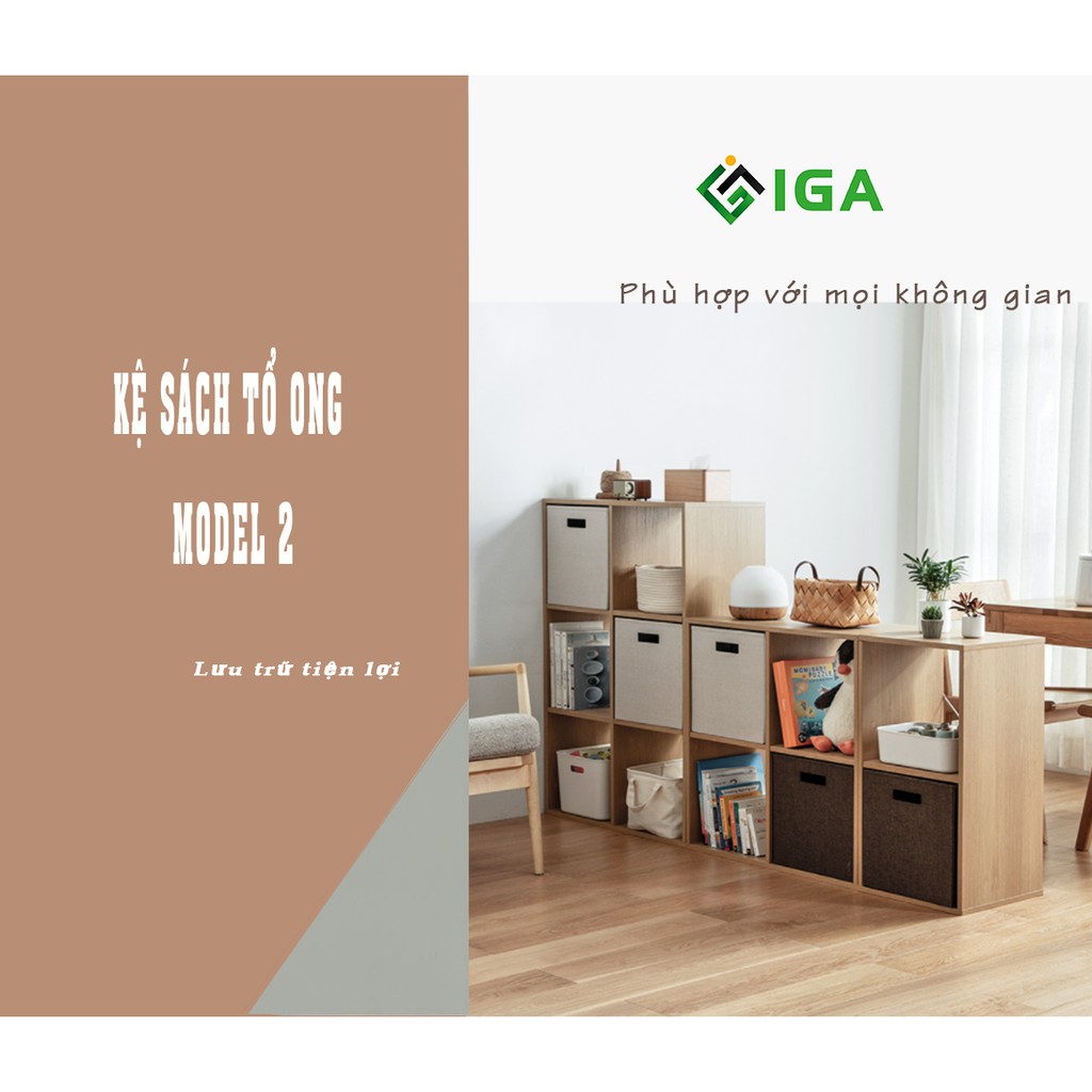 [Mã LIFEBKM1 giảm 10% tối đa 1 triệu đơn từ 500k] Kệ sách tổ ong Model thương hiệu IGA cao cấp màu Vân gỗ GP100