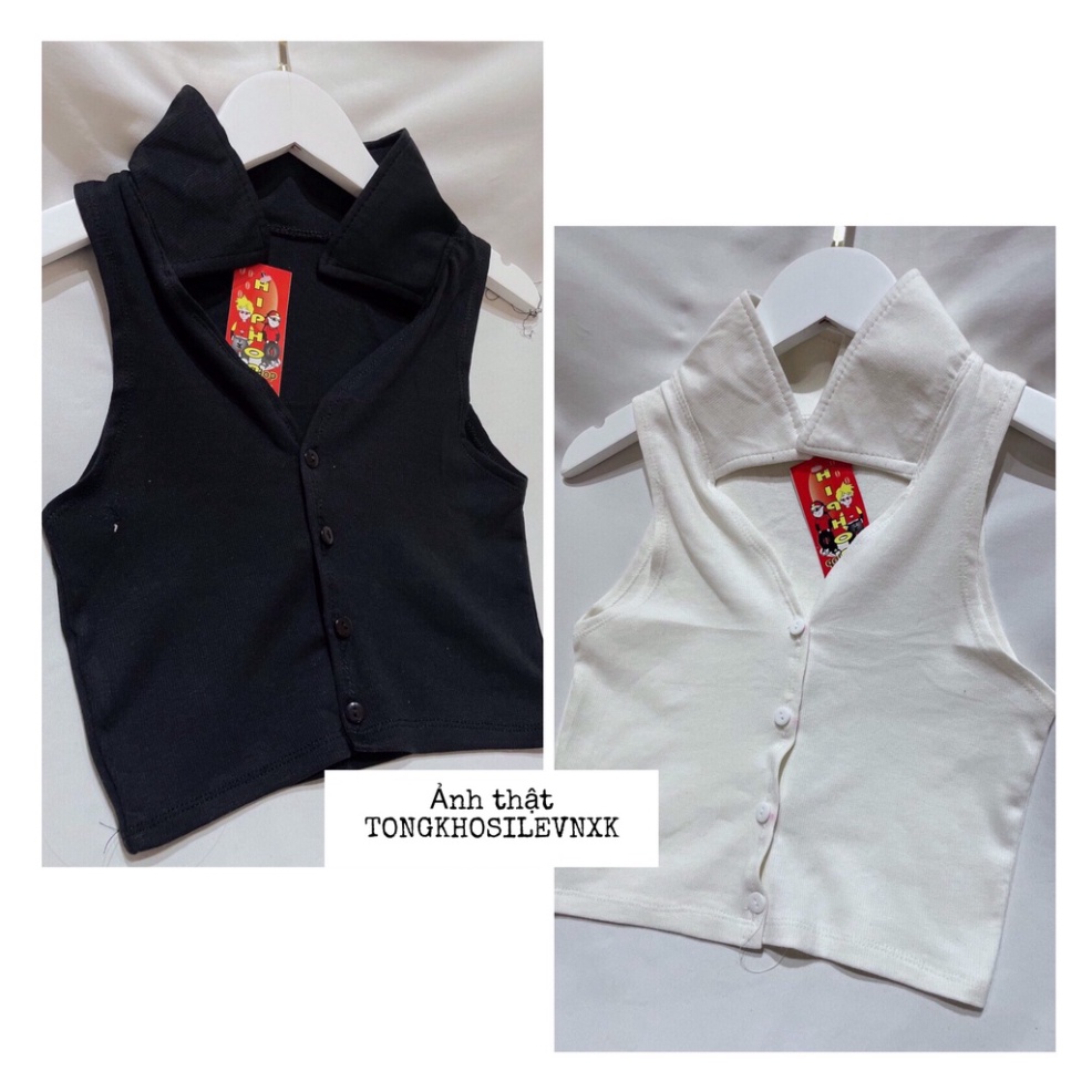 Áo Croptop Cổ Chữ V Sát Nách Dáng Body Cúc Cài - Áo Tanktop Cổ Bẻ Polo Bozip 2 Màu Hot