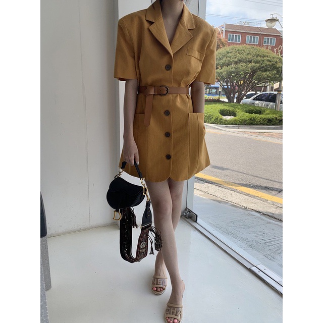 Đầm Nữ Cổ Sơ Mi Màu Cam Phong Cách Hàn Quốc