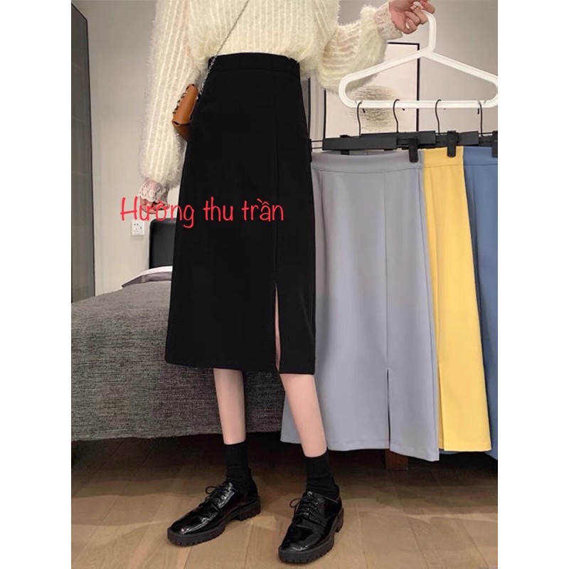 Chân váy dài chữ a xẻ tà Ulzzang phong cách hàn quốc, chân váy công sở dài qua gối, A Xẻ70