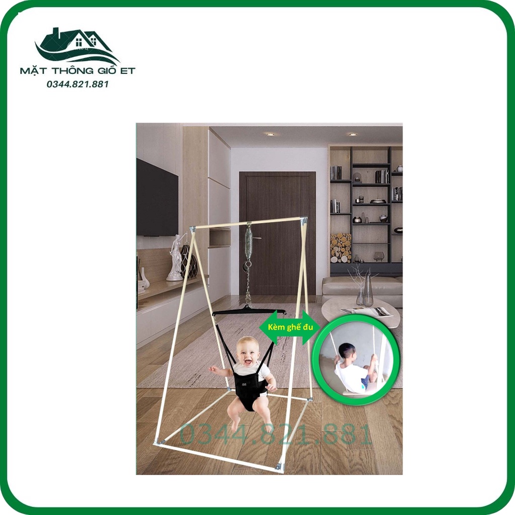 Hệ thống xích đu nhún nhảy - thương hiệu WOOD ACTIVE khung + đai nhún + ghế đu cho bé từ 4 tháng, chịu tải 30kg siêu bền