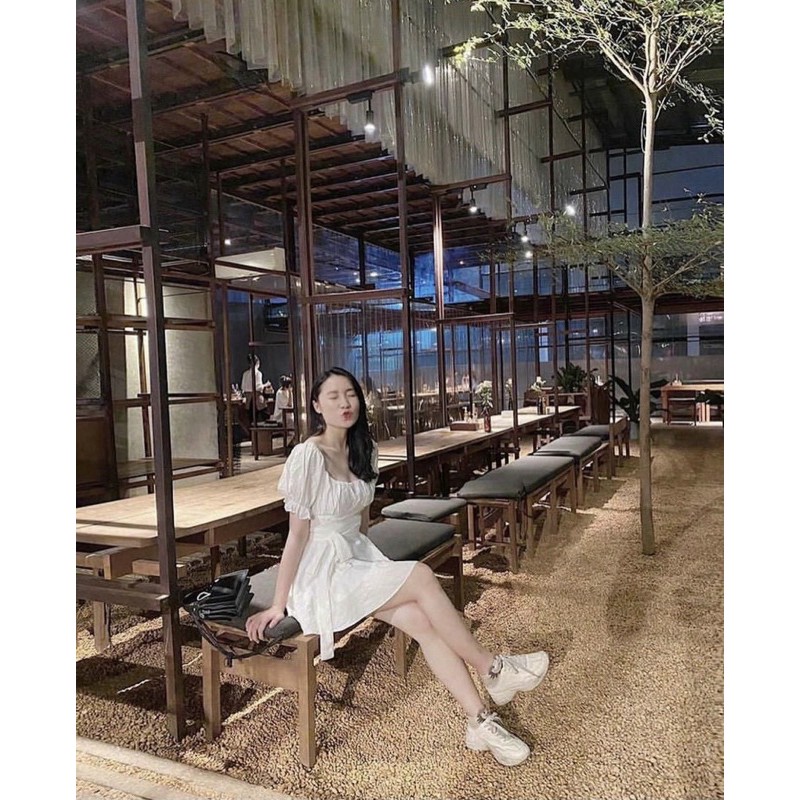 ĐẦM TRẮNG XẾP LY NGỰC THẮT NƠ LƯNG (về thêm đen, xanh, đỏ, hồng) | BigBuy360 - bigbuy360.vn