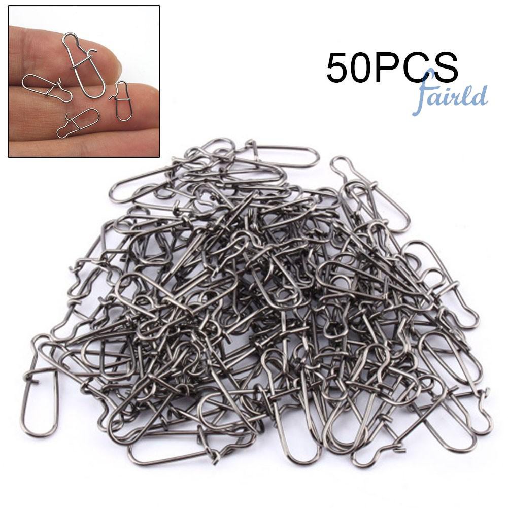 50pcs Fast Clip Lock Snap Swivel Solid Rings Safety Snaps Fishing Hook Connector