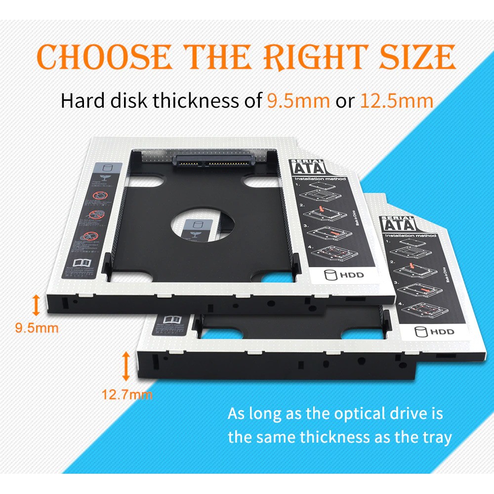 Caddy Bay Mỏng 9.5mm - Khay ổ cứng thay vị trí ổ DVD Laptop