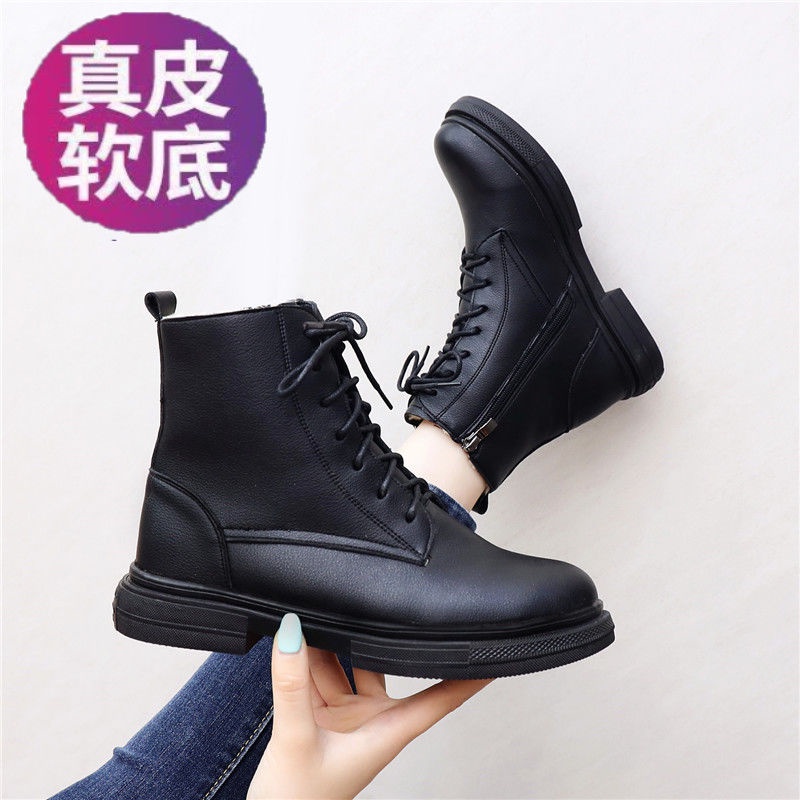 giày nữ bệt giày xinh Martin giày ủng ngắn của phụ nữ giày da bằng phẳng chân nhỏ mùa thu và mùa đông giày bông tuyết g