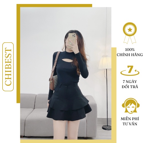 Áo thun gân khoét ngực gân tay dài cổ cao CHIBEST LAB97