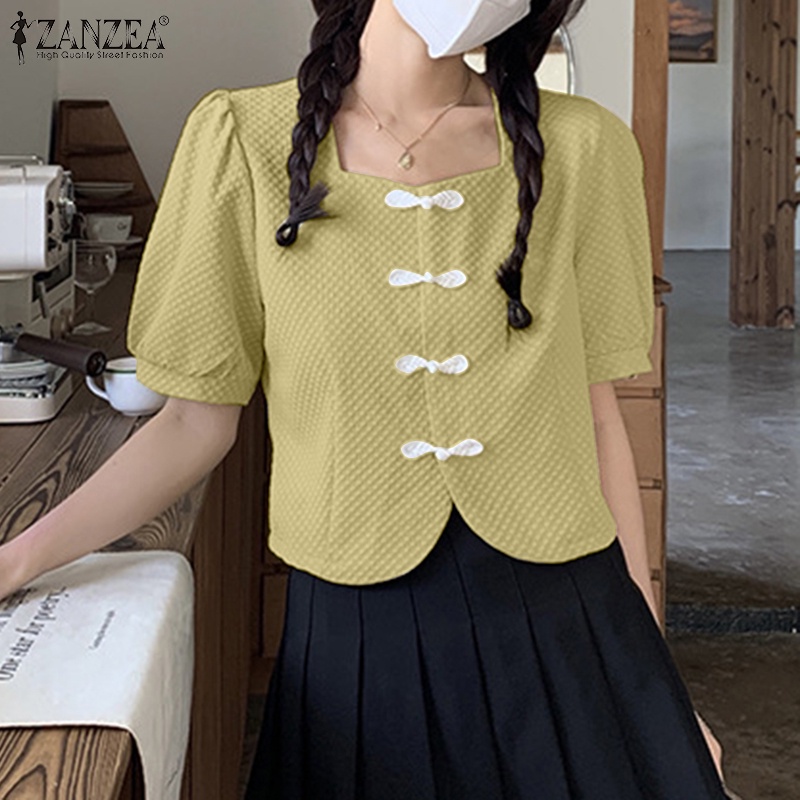 Zanzea Áo Kiểu Tay Ngắn Cổ Vuông Phong Cách Hàn Quốc Thanh Lịch Dành Cho Nữ