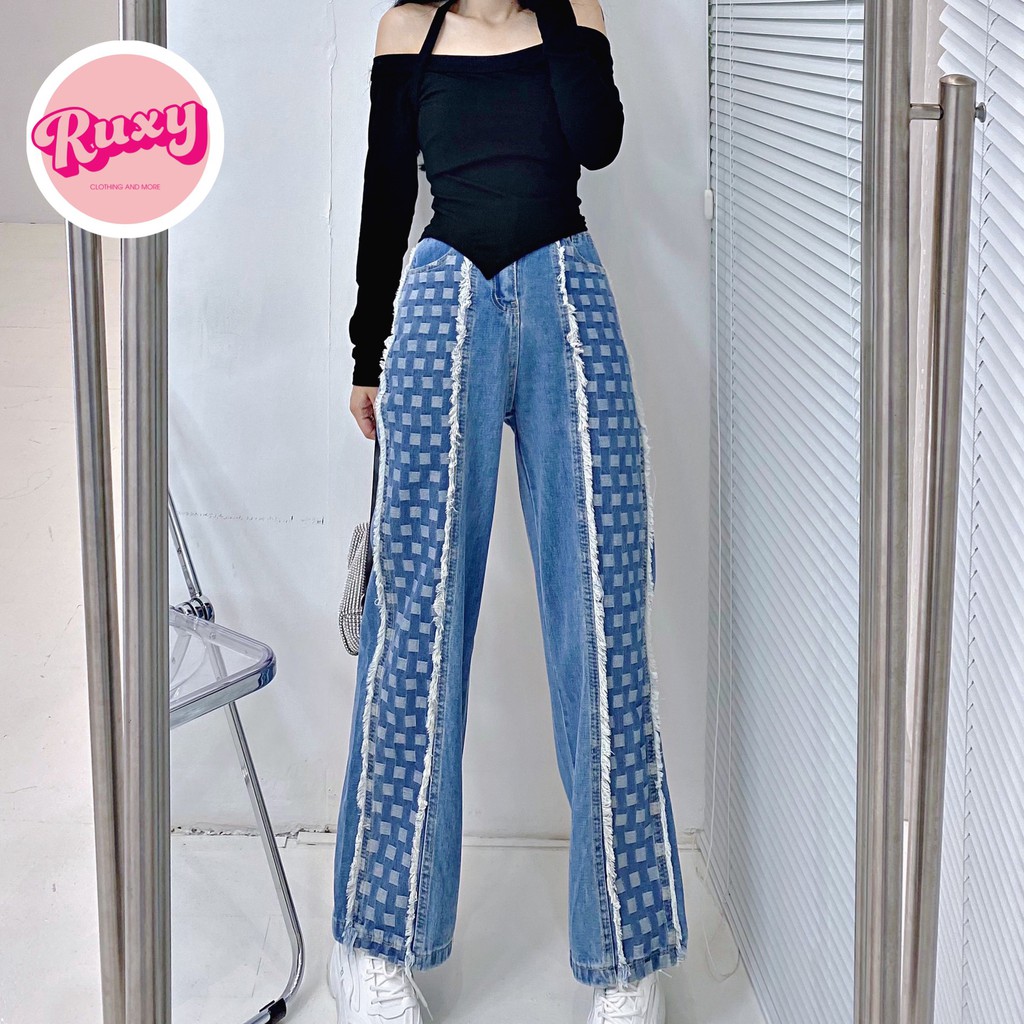 Quần Jean Nữ Ruxy Dáng Suông Đáp Tua Rua