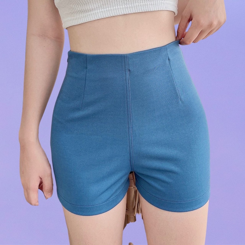 Quần Short Nữ Lưng Cao Quần Đùi Co Giãn Tôn Dáng Khóa Kéo Sườn Chất  Liệu Thun Mango Co Giãn Tốt