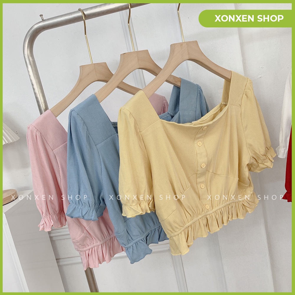 Áo kiểu croptop viền sóng form dể thương chất vải mền mịn thoáng mát XONXEN SHOP QUẢNG NGÃI freesize mã 3318 | BigBuy360 - bigbuy360.vn
