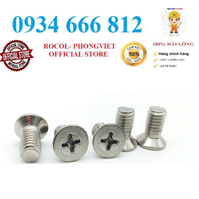 Set 50c M5 vít pake đầu bằng thân bulong inox201 M5