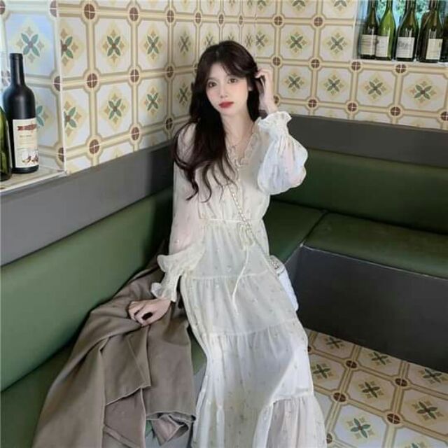 Váy ulzzang voan ren trắng tiểu thư