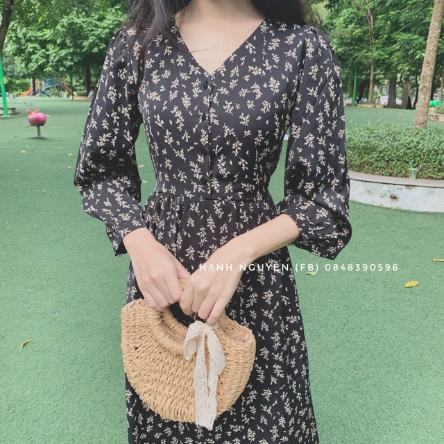Váy hoa nhí vintage dài tay thu đông