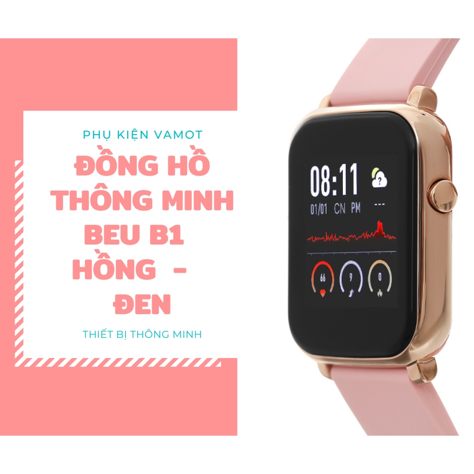 Đồng hồ thông minh BeU B1 Hồng- đen