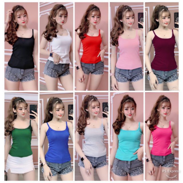 Áo thun 2 dây siêu mịn cotton co giãn 4 chiều ôm body chất đẹp