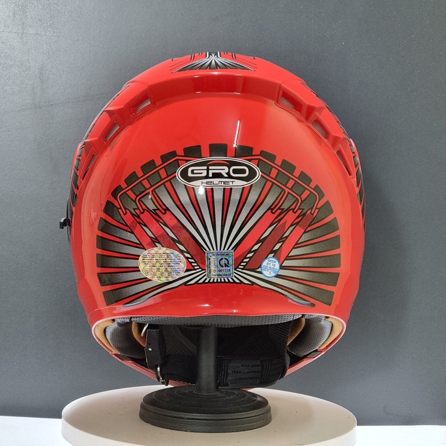 Mũ bảo hiểm trùm đầu GRO HELMET 2 kính mẫu tem dán sang trọng bảo hành 12 tháng