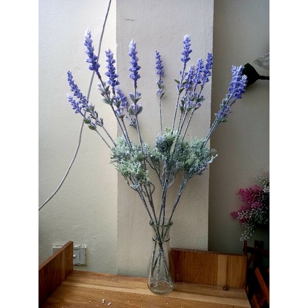 Hoa giả decor hoa giả trang trí violet phủ tuyết sang trọng bền đẹp lavender oải hương