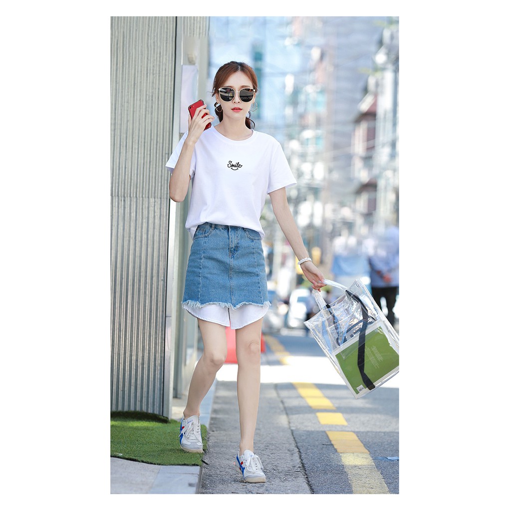 Áo phông nữ ngắn tay trắng SMILE CUTE chất mềm mịn