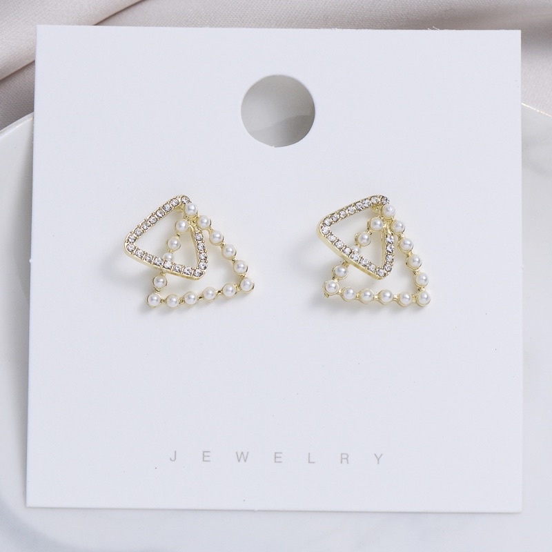 bông tai hình tim đôi đính đá và châu siêu sang chảnh