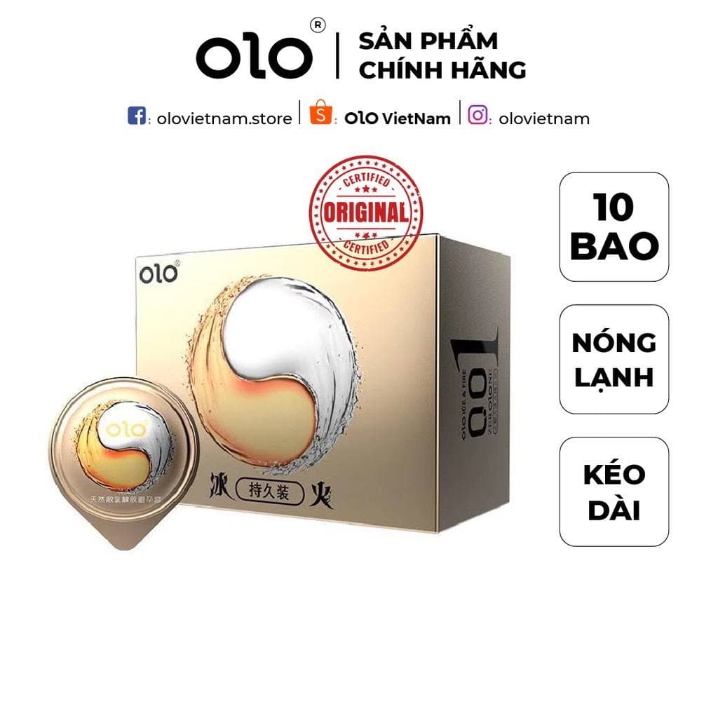 Bao cao su OLO Ice &amp; Fire cảm giác nóng lạnh, kéo dài thời gian, siêu mỏng 0.01mm nội địa Trung 10 bao