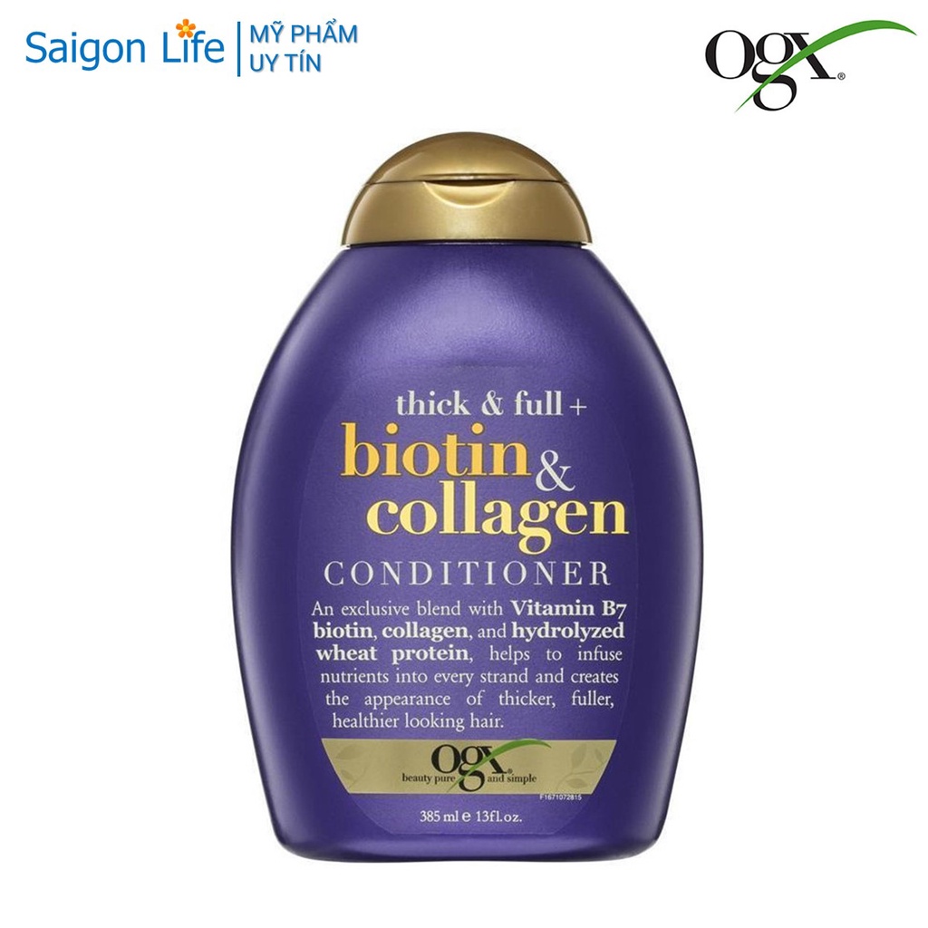 Dầu Xả Dưỡng Dày Tóc OGX Thick &amp; Full + Biotin &amp; Collagen Conditioner 385ml - Tím