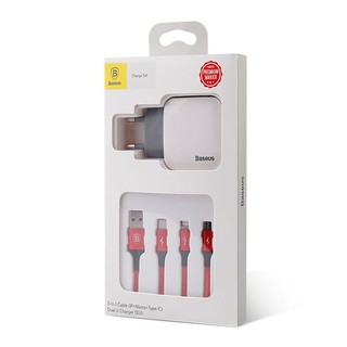 Combo Cáp sạc Củ sạc Baseus đa năng 3 in 1 Micro Lightning Type C